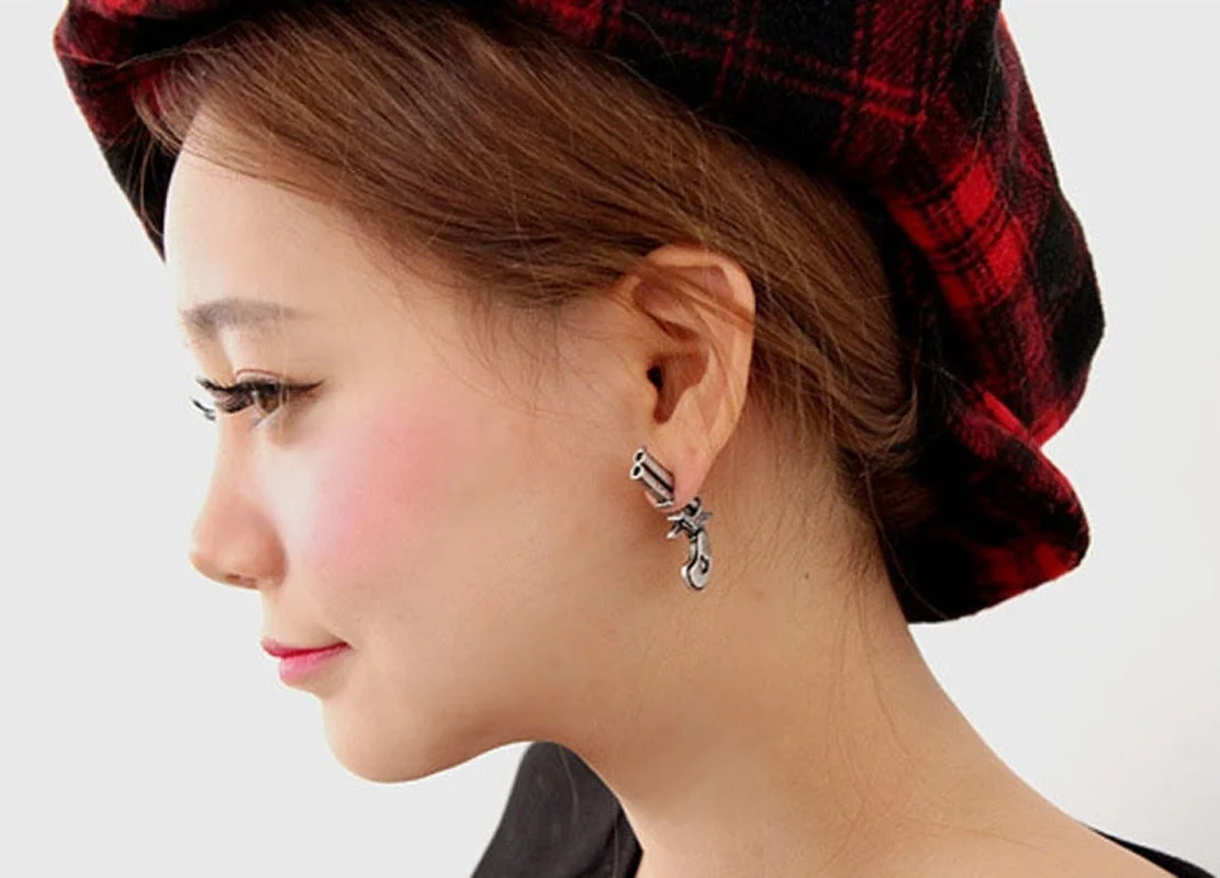 Модные серьги ухо панк Револьвер пистолет Форма пирсинг очарование подарок |