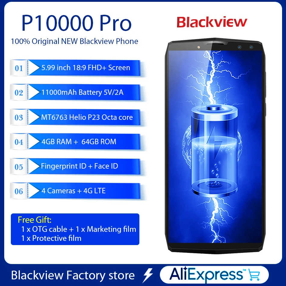 Blackview P10000 Pro 4 камеры 11000 мАч аккумулятор 4G мобильный телефон 5 99 &quotFHD +