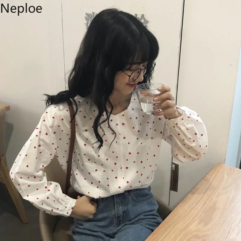 Neploe Harajuku с принтом сердца Весна 2019 женские Топы Новая мода однобортный Blusa