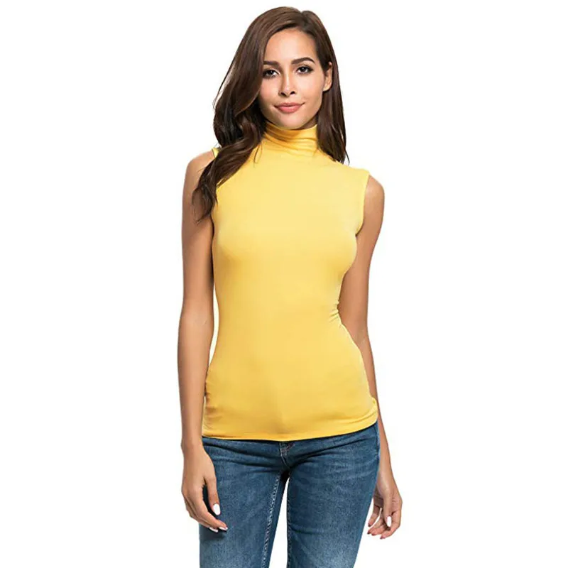 

Sleeveless Solid Slim Blouse Women Turtleneck Fashion Chiffon White Shirt Blusas Femininas Female Leisure Tops Clothing WS&&D