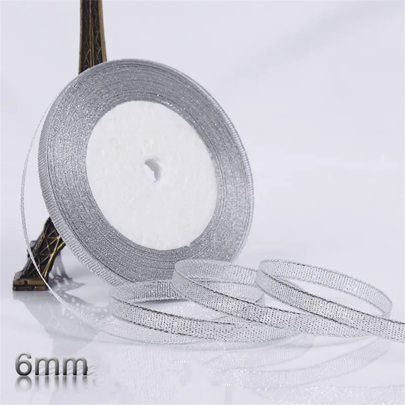 Silver 6MM Золотая/Серебряная лента из органзы ширина 6-50 мм блестящая вышитая лента с луком для Свадебные поделки «сделай сам» принадлежности для украшения торта - Цвет: Silver 6MM