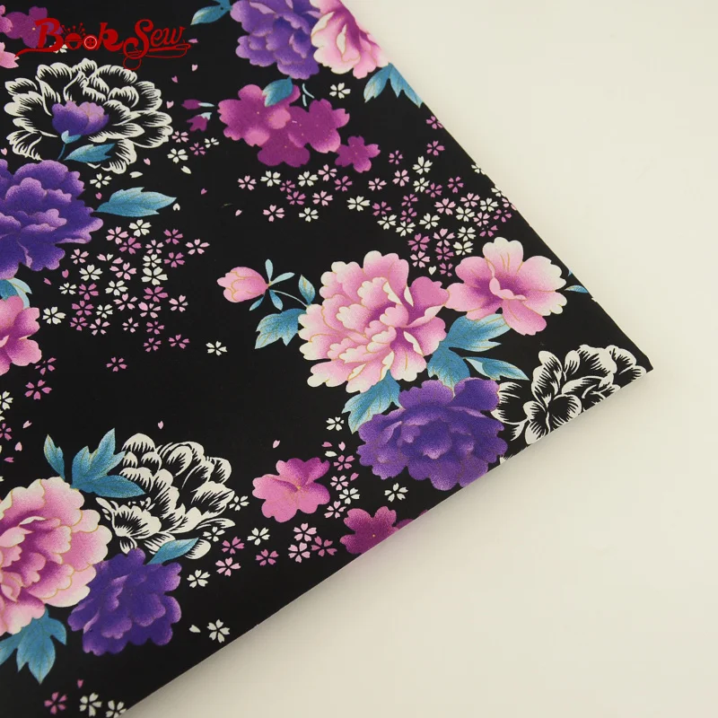 

Booksew 100% Cotton Poplin Fabric Printed Flower Design Black Home Textile DIY For Scrapbooking Craft Dress Shirt Clothing