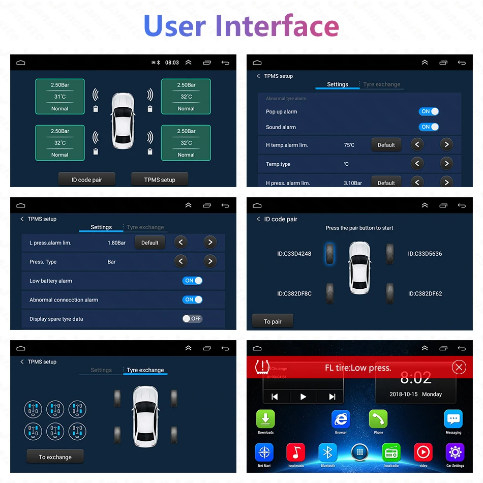 Jansite USB Android системы контроля давления в шинах автомобиля шины Давление сигнализации Монитор Системы для автомобиля Android проигрыватель Температура Предупреждение с четырьмя датчиками