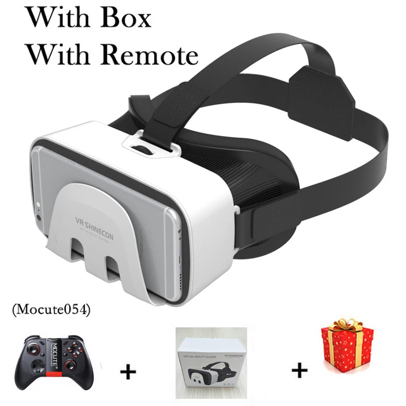 With Box 054 Remote VR Shinecon G03B видео Шлем 3D очки Виртуальная реальность для iPhone Android смартфон очки шлем игровой Лен Набор - Цвет: With Box 054 Remote