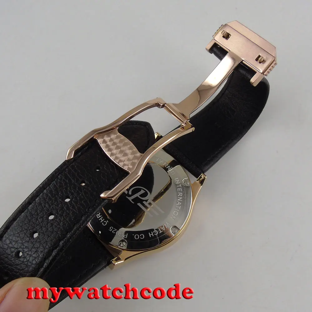 44 мм parnis черный циферблат золотой Нержавеющая сталь хронограф Мужские кварцевые