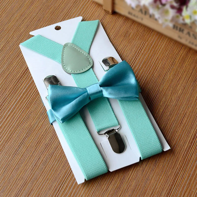 Mint Green Костюм на подтяжках для мальчиков и девочек детская Свадебная рубашка на подтяжках с ремнем и зажимами Детский Регулируемый эластичный галстук для смокинга Y-Back - Цвет: Mint Green