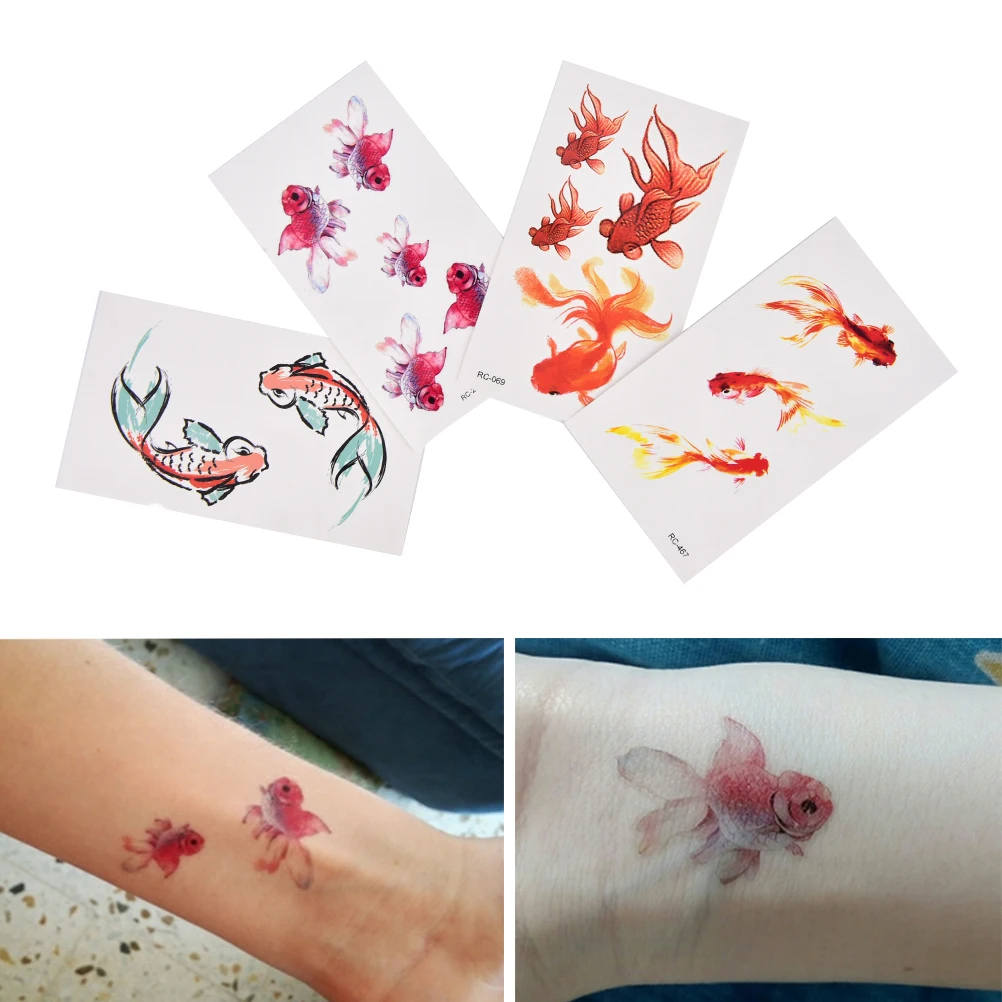 

1 Sheet 3D Gold Fish Waterproof Temporary Tattoo Girl Tatto Stickers Flash Tatoo Goldfish Fake Tattoos Hot Sale