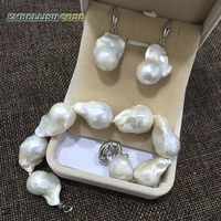 bracelet hook earrings pearl set large size baroque or irregular style white color nucleated flameball pear shape