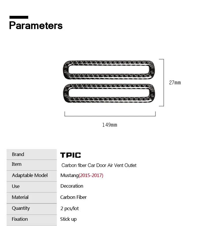 TPIC для Ford Mustang углеродное волокно двери автомобиля кондиционер выходное отверстие рельефная Накладка для отделки наклейка аксессуары для стайлинга автомобилей