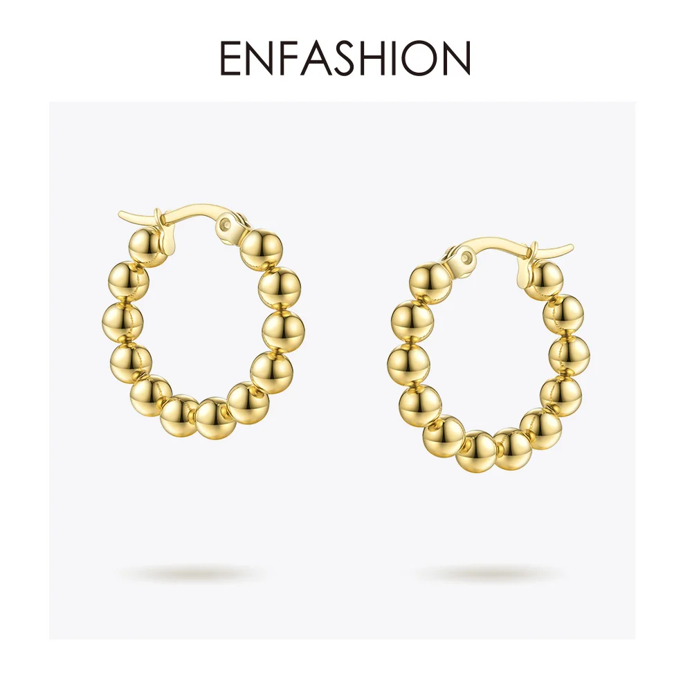 ENFASHION маленькие металлические серьги-кольца с шариком для женщин золотого цвета из нержавеющей стали большие круглые петлевые серьги Модные Ювелирные изделия Подарки 1060