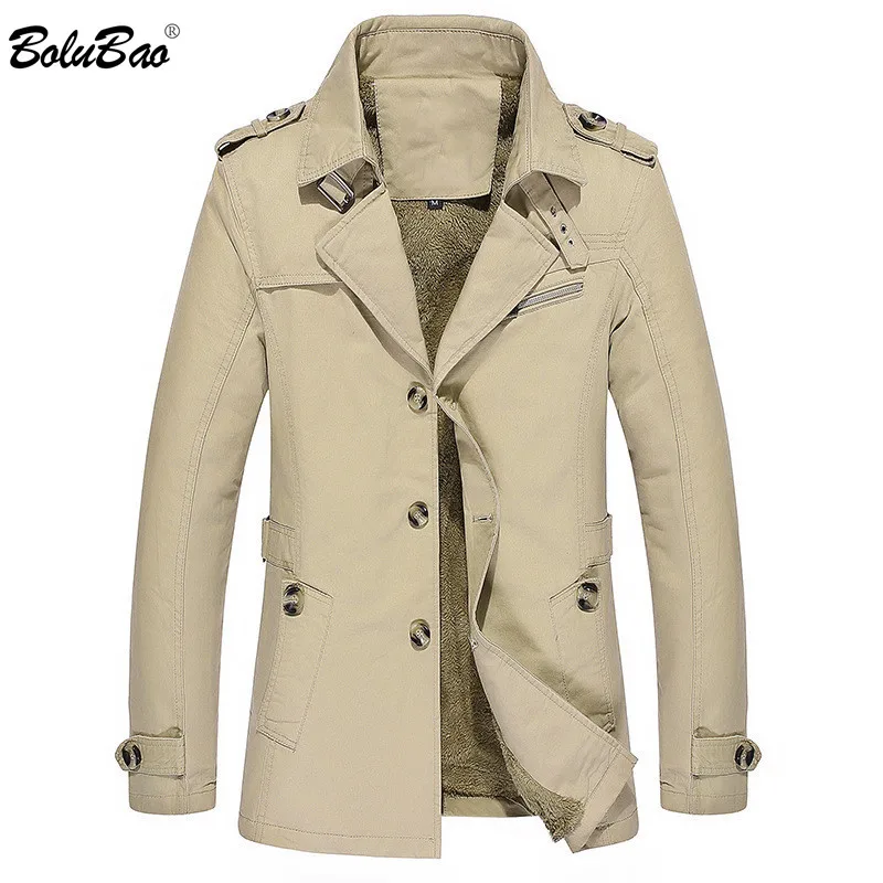 Мужской теплый Тренч BOLUBAO однотонный Повседневный тренчкот толстая куртка