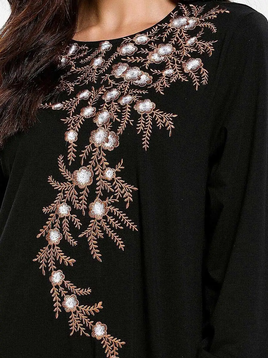 Женское платье макси с цветочной вышивкой этническое мусульманское в стиле