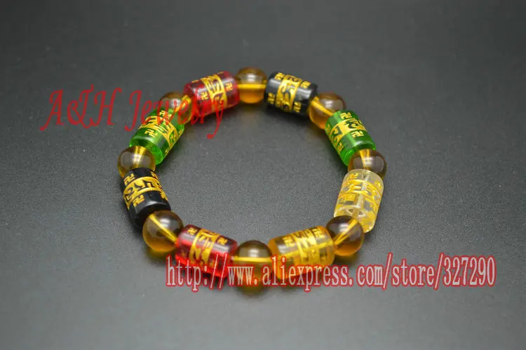 

10pcs Colorful Barrel Shape Glass Beads Stretch Bracelets Six Words Carved Prayer Mala Jewelry Fashion Women Jewelry