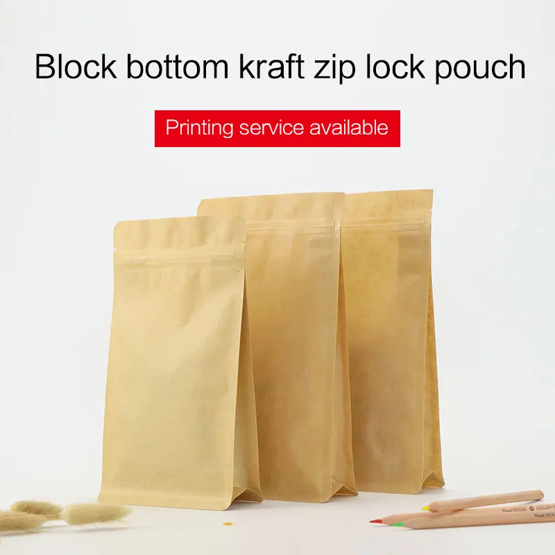 Стоячий мешочек с застежкой-молнией коричневый пакет из крафт-бумаги и плоским