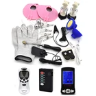 Поражения электрическим током комплект обтягивающий костюм ниппель грудные зажимы увеличить массаж присосок для соска палец перчатки зажимы для сосков Секс игрушки, игра для взрослых