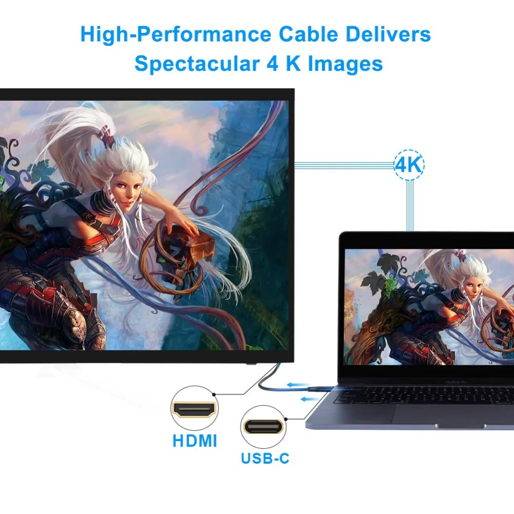Кабель CableCreation с USB C на HDMI-совместимый Type C(Thunderbolt 3) кабель MacBook Pro 2017/2018 Air и т. Д. |