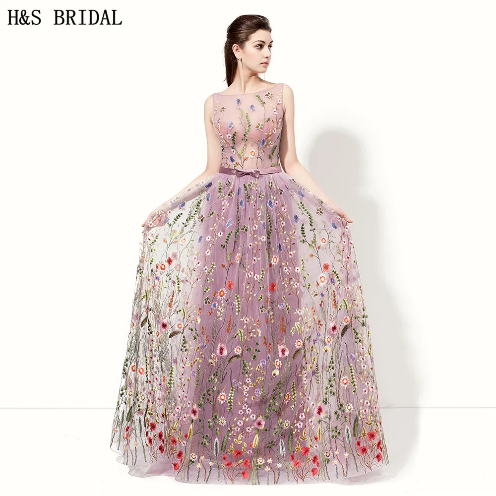 Женское вечернее платье H & S фиолетовое кружевное с вышивкой спереди и v образным