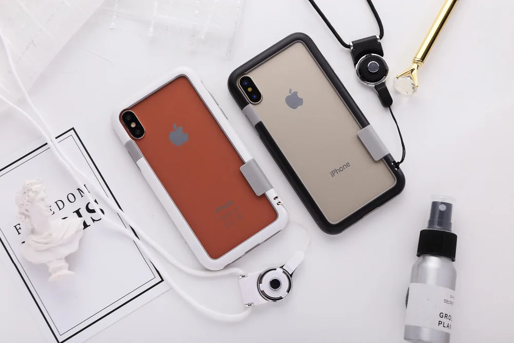 Brand New Contrast Color Soft TPU + Plastic Bicolor Dots Frame Phone Case Cover With Lanyard String |