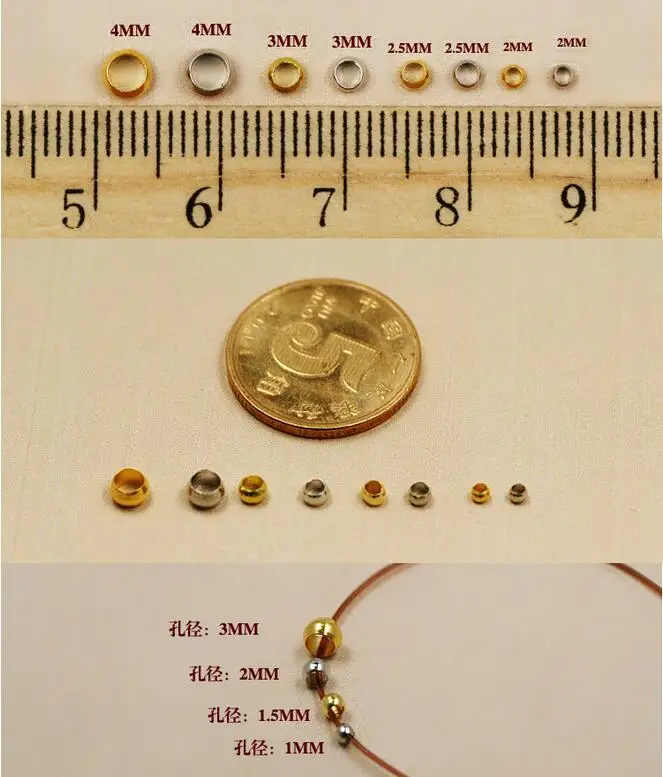 Обжимные бусины-Распорки золотые и Родиевые 2/150/3/4 мм 500-2 5 шт. | Украшения