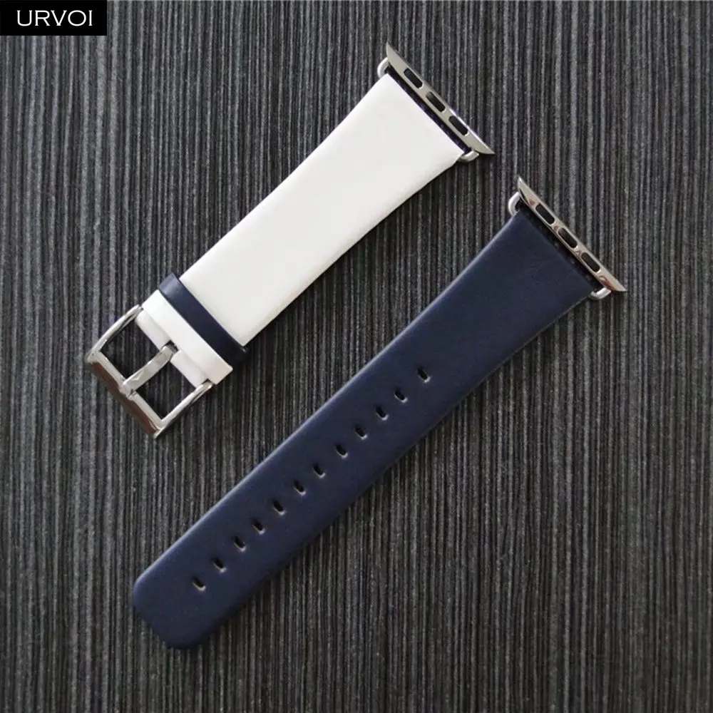 White Navy URVOI ремешок для apple watch series 5 4 3 2 1 двойной цвет ремешок из натуральной кожи для iwatch ремень современный модный крутой ремень - Цвет ремешка: White Navy