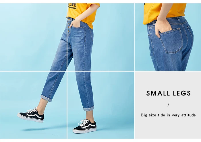 LEIJIJEANS, Новое поступление, весенние, высокая талия, свободные, размера плюс, зауженные, девять точек, джинсы для женщин, четыре брекета, женские джинсы 9027