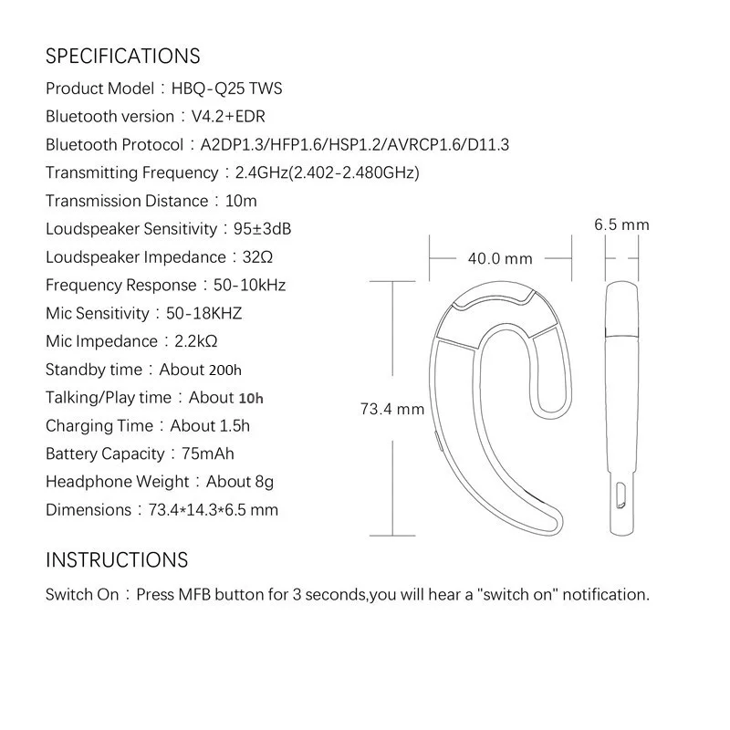 HBQ Беспроводной Bluetooth наушники изысканные крючок гарнитуры громкой связи костной