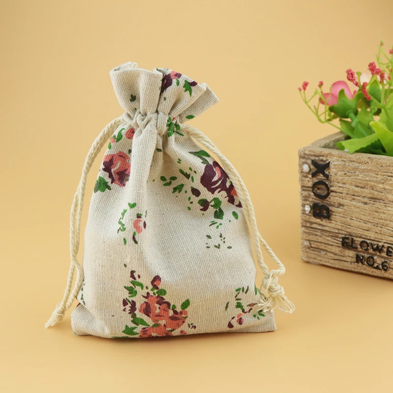 

50Pcs 10x14cm Small Sweet Flower Jute Drawstring Gift Bag Incense Storage Cosmetic Spice Accessories Sachet Packing Linen Bags