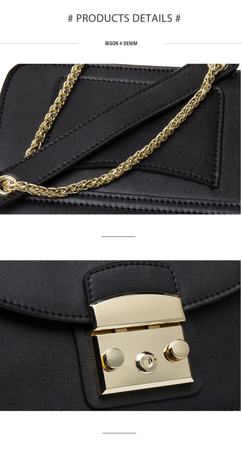 BISON DENIM, женская сумка из коровьей кожи, сумки через плечо из воловьей кожи для женщин, сумка на плечо с цепочкой, роскошные женские сумки B1411