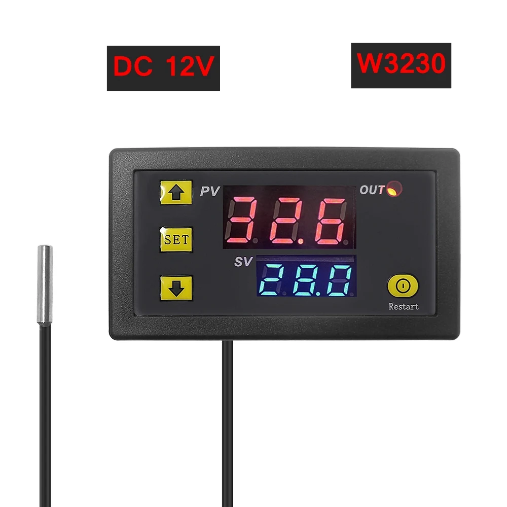 W3230 DC 12V Цифровой регулятор термостата 10 А реле контроля температуры Лер светодиодный дисплей Отопление охлаждение управление переключатель Термостат инструменты - Цвет: W3230 DC 12V