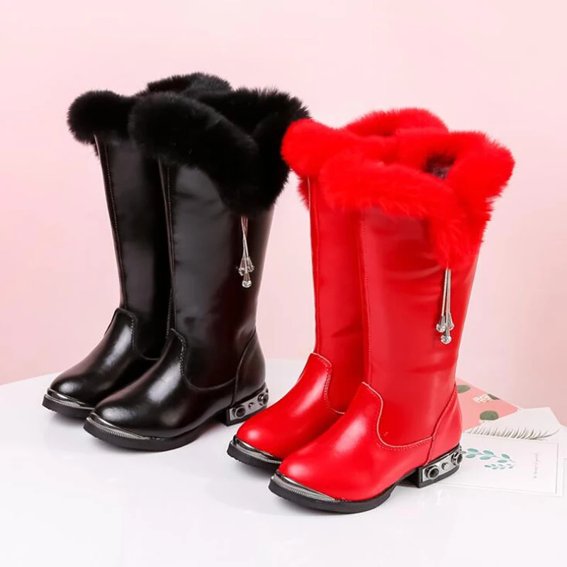 Высокие сапоги для девочек Высококачественная теплая зимняя обувь Нескользящие