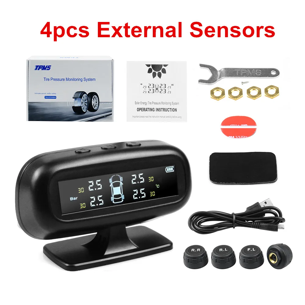 4pcs External Sensor Автомобильная система контроля давления в шинах TPMS датчик давления для шин Автоматическая охранная сигнализация монитор система солнечной зарядки - Тип: 4pcs External Sensor