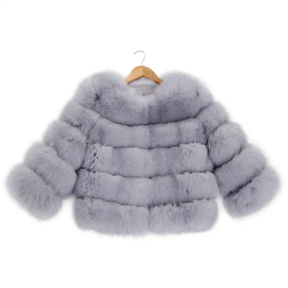 Light Grey Дизайн Женская теплая шуба из натурального Лисьего меха Полный Пелт Леди Мода зимняя меховая куртка Верхняя одежда натуральный синий лисий мех пальто для женщин - Цвет: Light Grey