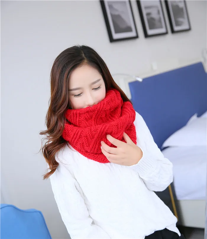 Женский Зимний вязаный шарф Echarpe красный розовый черный желтый зеленый серый