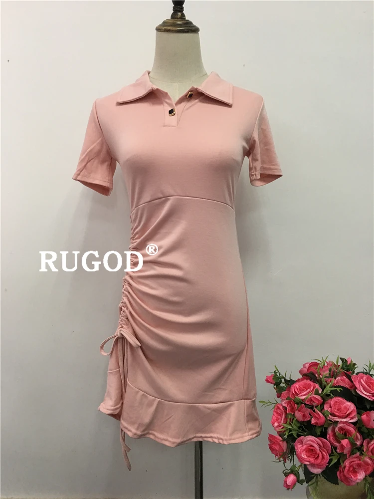 RUGOD корейский шик Туника женское платье элегантный отложной воротник Suckin офисные женские платья модные платья vestidos verano