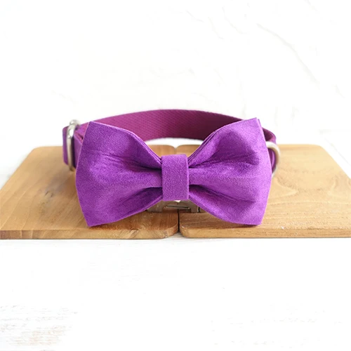 Dog Collar Bow Tie MUTTCO индивидуальный розничный самодизайнерский ошейник для собак, карамельный фиолетовый ручной работы с гравировкой имени питомца, 5 размеров ошейник и поводок для собак UDC029 - Цвет: Dog Collar Bow Tie