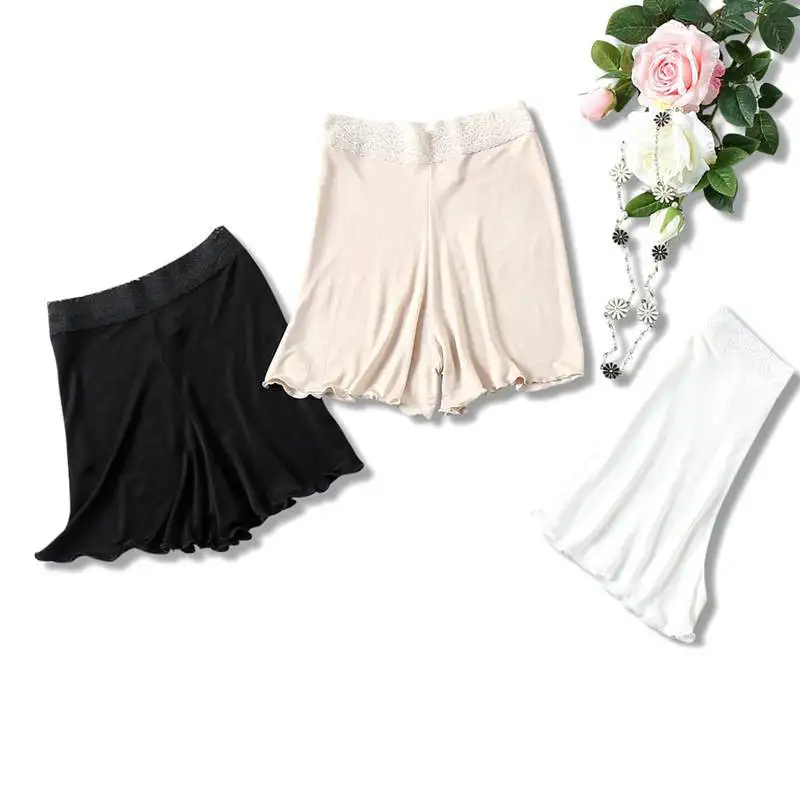 Базовая Сексуальная шелковая Нижняя юбка с кружевной талией короткие штаны