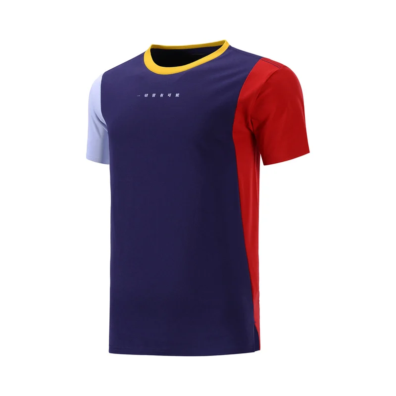Li-Ning, Мужская трендовая футболка с коротким рукавом, хлопок, лозунг, цветные футболки, подкладка, Спортивная, обычная посадка, топы, AHSP167 MTS3097