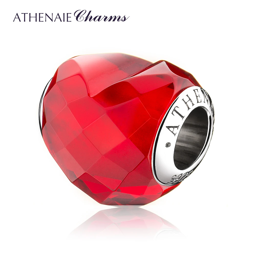 ATHENAIE,, 925 пробы, серебро, сердце, форма любви, красные бусины для шармов, браслет, ювелирное изделие, подарок на день Святого Валентина