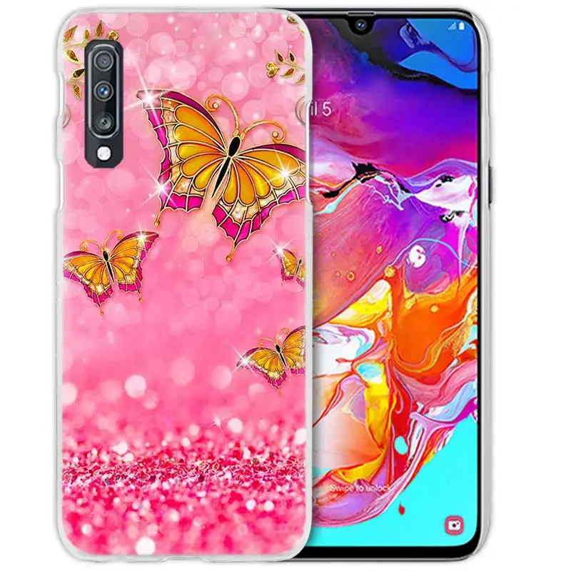 Бабочка чехол для samsung Galaxy A50 A70 A20e A40 A30 A20 A10 A8 A6 плюс A9 A7 Прозрачный жесткий чехол из ПК для телефона с цветочным узором Мандала