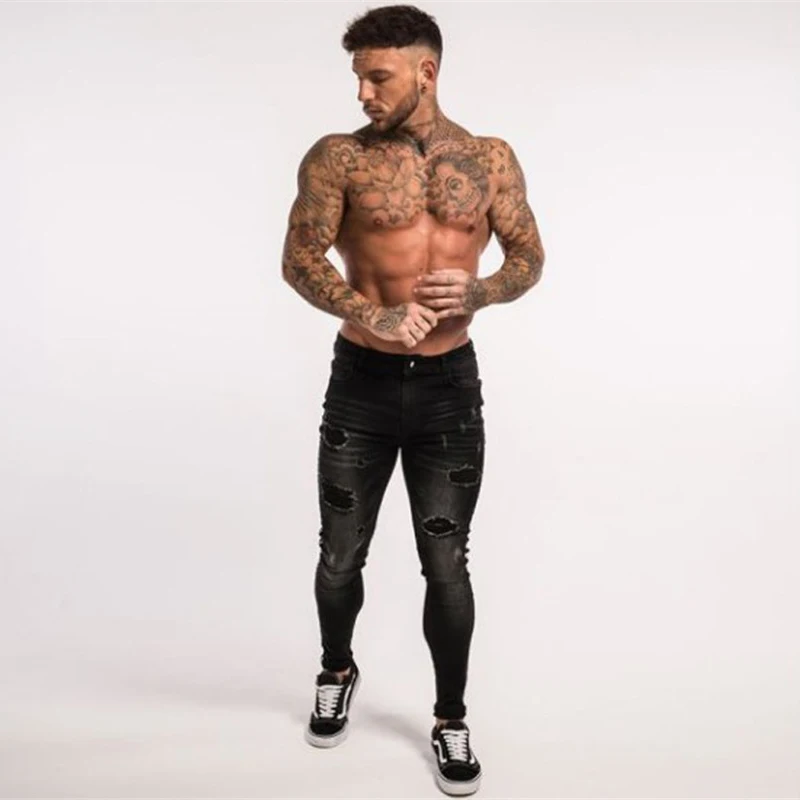 2019 модные джинсы для мужчин узкие на молнии обтягивающие штаны с потертостями