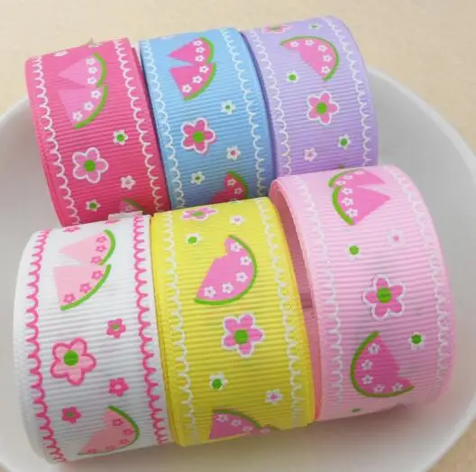 mix color Suoja 5y/лот " 25 мм фруктовый арбуз печатный корсажная лента 5 ярдов, DIY ручной работы волосы материалы для бантов, подарочная упаковка - Цвет: mix color