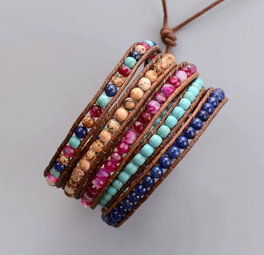 Новые смешанные природные камни из оникса кожаные браслеты оптовая продажа