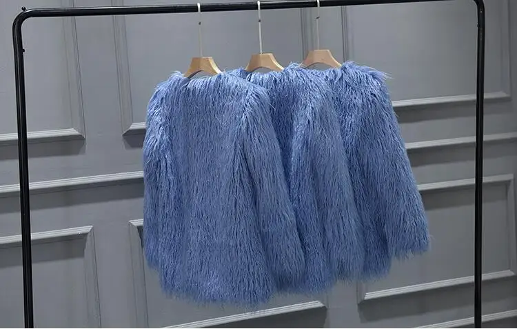 Шуба из искусственного меха синего цвета 4 дюйма длинная с длинным рукавом