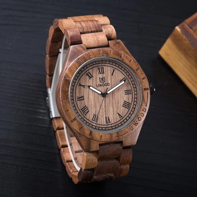 Brown sandal wood UWOOD ручной работы черные мужские деревянные часы натурального сандалового дерева платье кварцевые наручные часы унисекс грубые часы для рождественских подарков - Цвет: Brown sandal wood