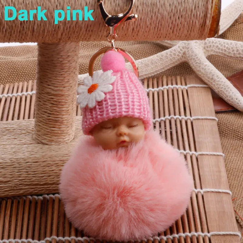 Dark Pink Спящая кукла, брелок с помпоном из искусственного меха, автомобильный брелок, детская игрушка, брелок для ключей, Женский держатель для ключей, сумка, подвеска, ювелирное изделие, подарок - Цвет: Dark Pink