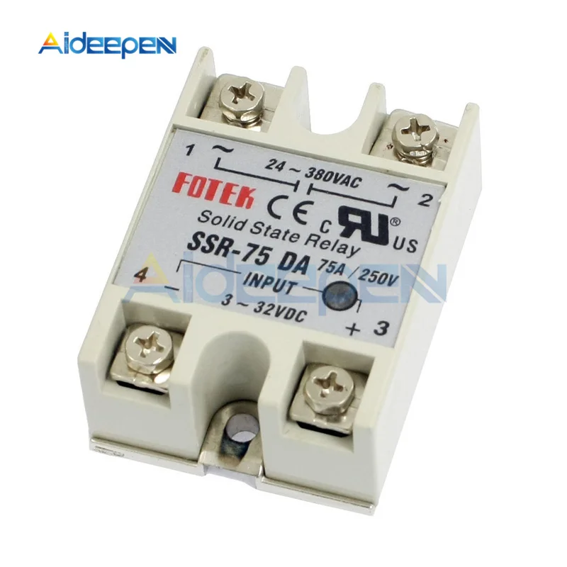 1 шт. твердотельные реле SSR-40DA SSR-50DA SSR-60DA SSR-75DA 40A 50A 60A 75A 3-32 В постоянного тока в переменный 24-380V переменный ток, полупроводник реле SSR 40DA