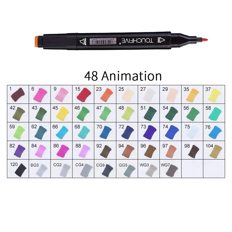 BLACK-48ANIMATION TOUCHFIVE 168 цветов художественные Маркеры Набор ручек с двойной головкой ручка для рисования манга маркер для окрашивания выдвижных ящиков поставки Студенческая ручная краска - Цвет: BLACK-48ANIMATION
