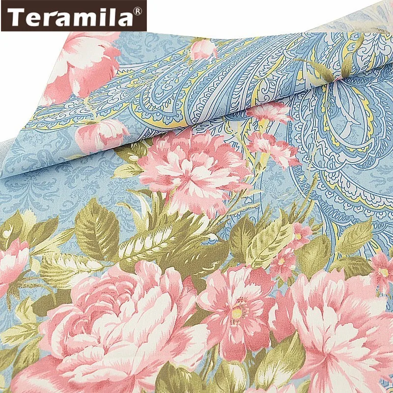 Teramila 100% хлопок шитье саржевая ткань цветы золотой метр сделай сам голубая для