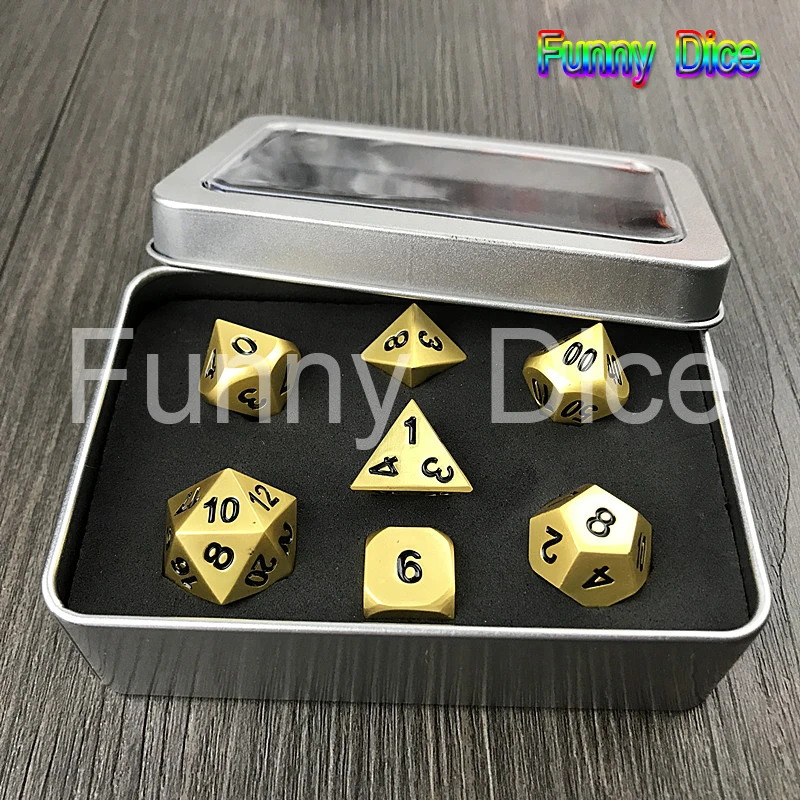 Набор золотых металлических игральных костей 7 RPG d4 d6 d8 d10 d % d12 d20 игральные кости с