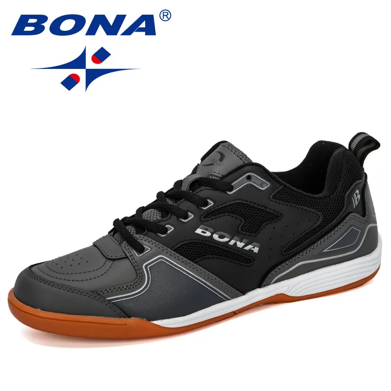 Black dark grey BONA новые дизайнерские мужские футбольные бутсы, уличные тренировочные бутсы, мужские спортивные кроссовки, спортивная обувь, мужская кожаная комфортная обувь - Цвет: Black dark grey